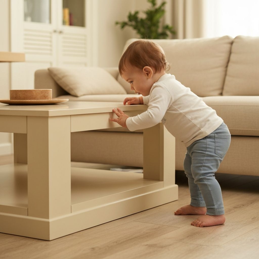 Toddler exploring near sharp furniture edges
